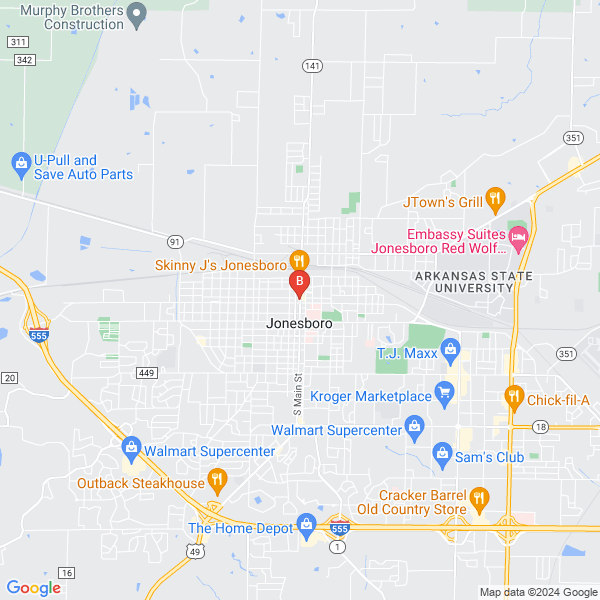 Sara Howell Studio & Gallery location map: 405 South Main Street, Jonesboro, AR